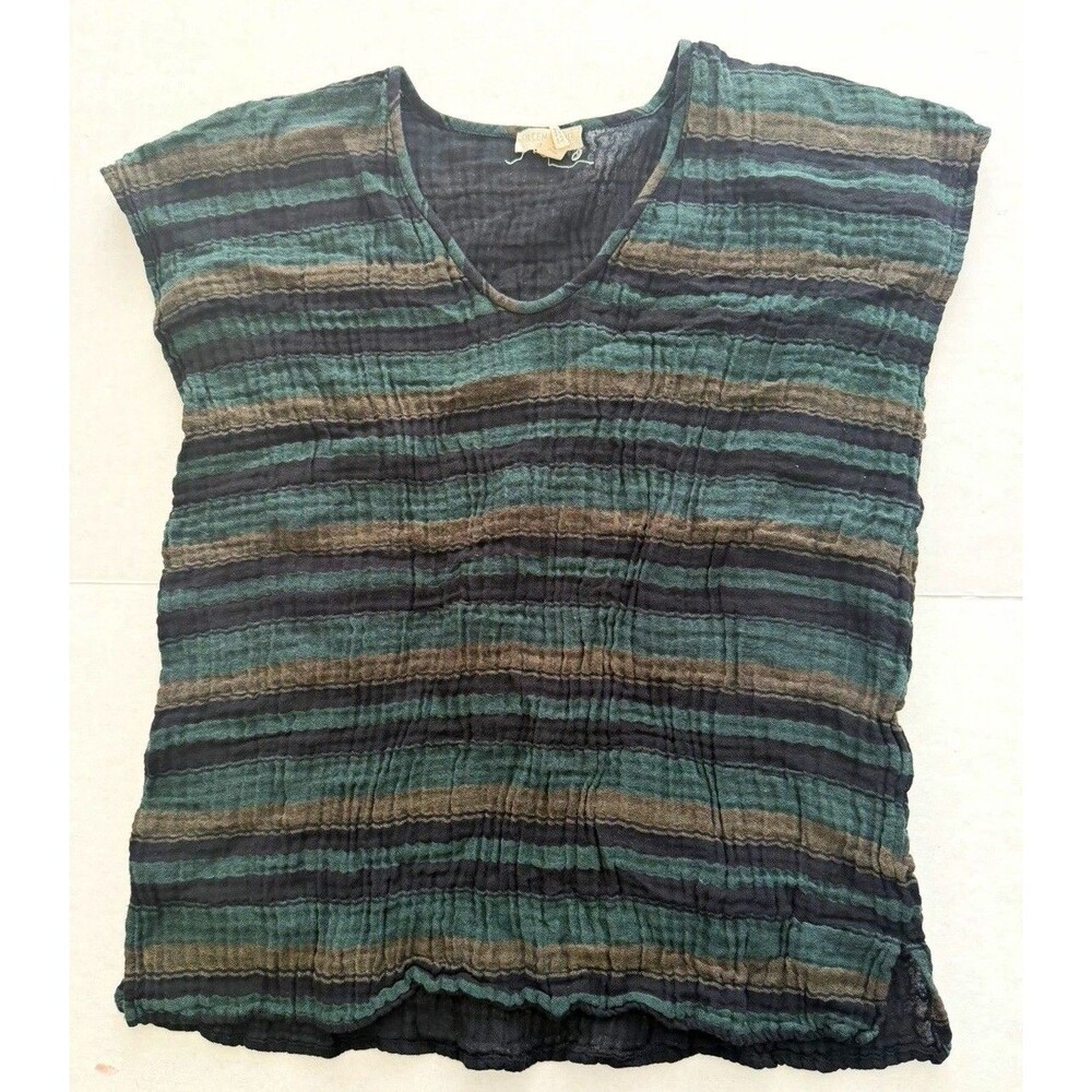 Eileen Fisher Women’s PS Striped Organic Cotton Gauze Top Blouse Earth Tones